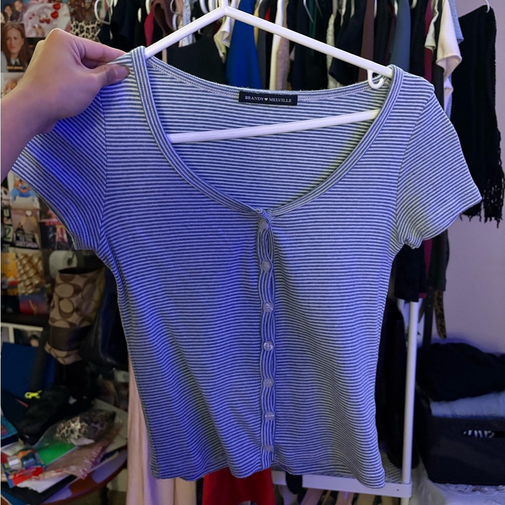 Brandy Melville Striped Blue Button-Up Top